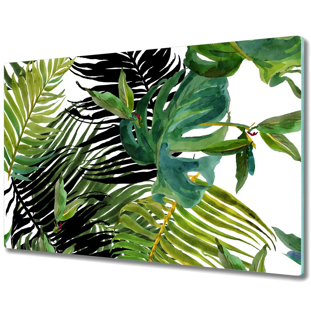 Herd-Abdeckplatte Glas Schneidebrett Ceranfeld-Abdeckung - 80x52 cm - Exotische Blätter